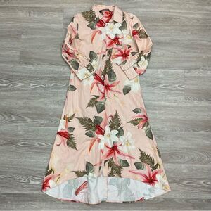 Zara Pastel Pink Tropical Floral Print Shirt dress Midi length